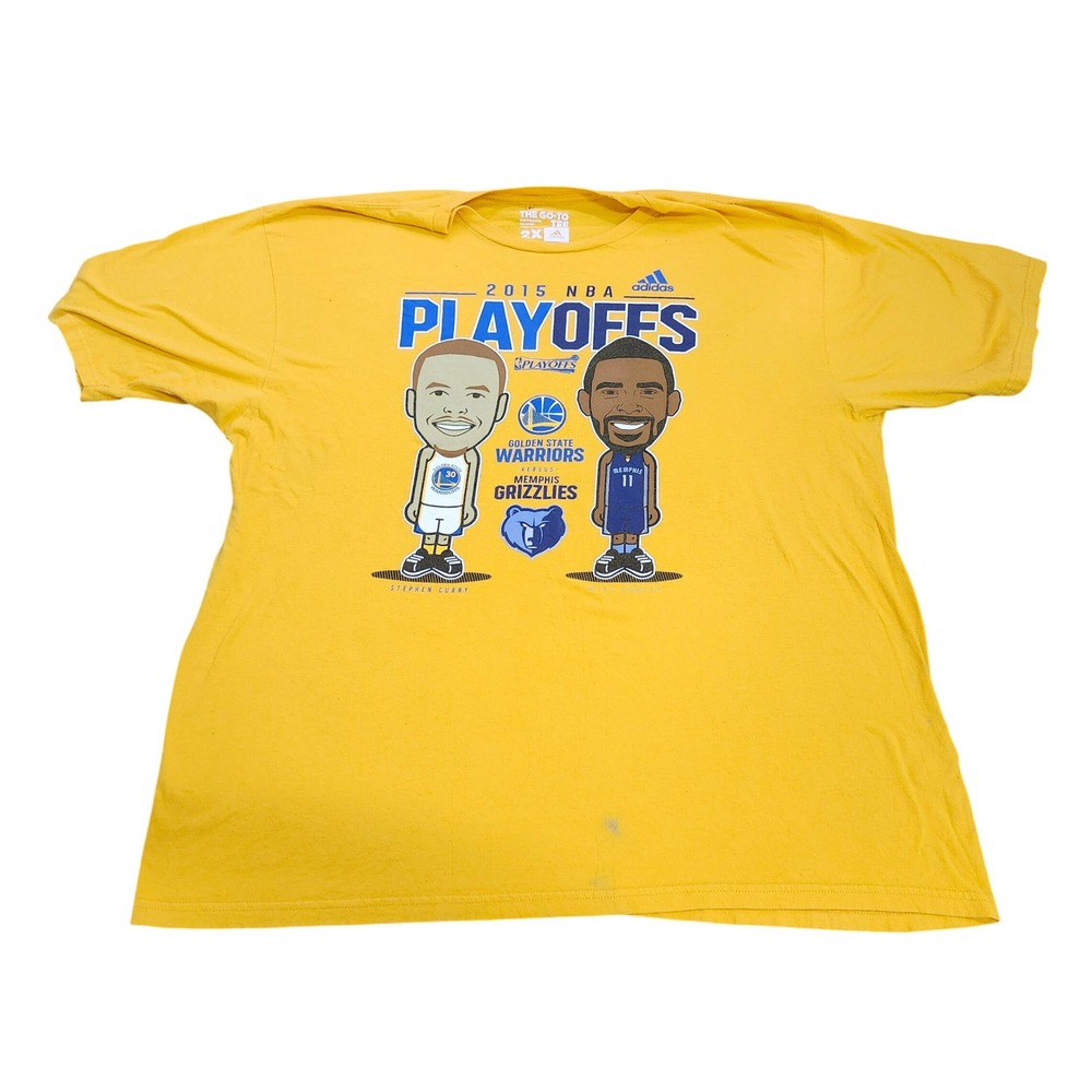 WARRIORS ADIDAS MENS 2X YELLOW NBA 2015 PLAYOFFS CURRY CONLEY T-SHIRT EUC